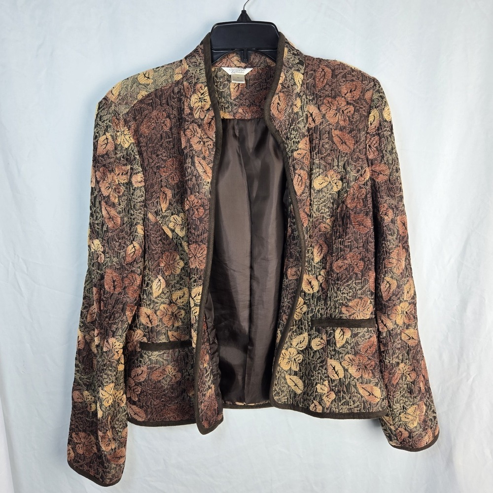 Christopher & Banks Floral Tapestry Blazer Womens Medium Brown Autumnal Neutral